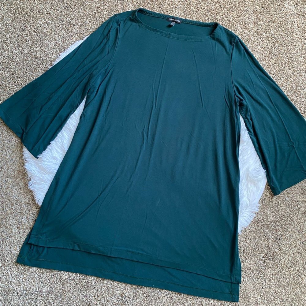 Eileen Fisher Stretchy Jersey Knit Dress Dark Teal Blue Womens Size Large‎